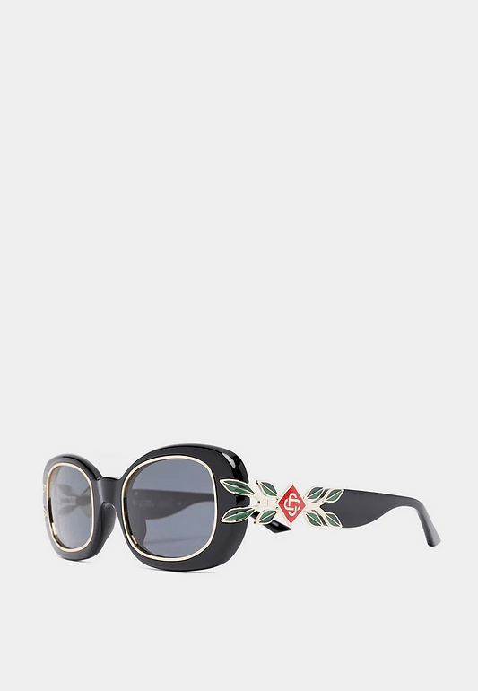 CASABLANCA Acetate & Metal Oval Sunglasses with Laurel Detail