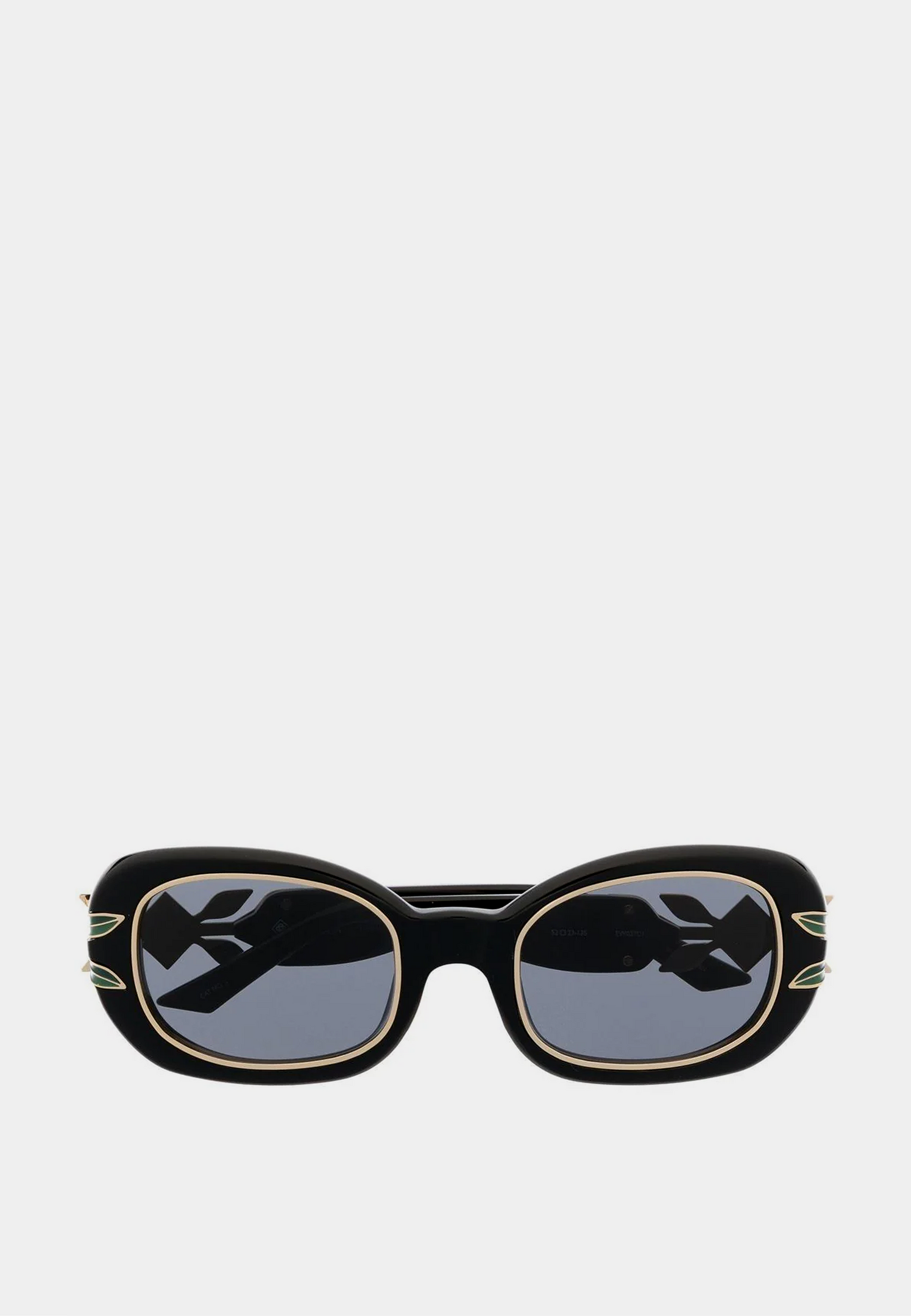 Casablanca Acetate & Metal Oval Sunglasses with Laurel Detail Black / Gold / Laurel / Grey