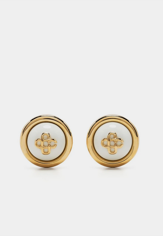 CASABLANCA CC Dome Earrings - Gold/White
