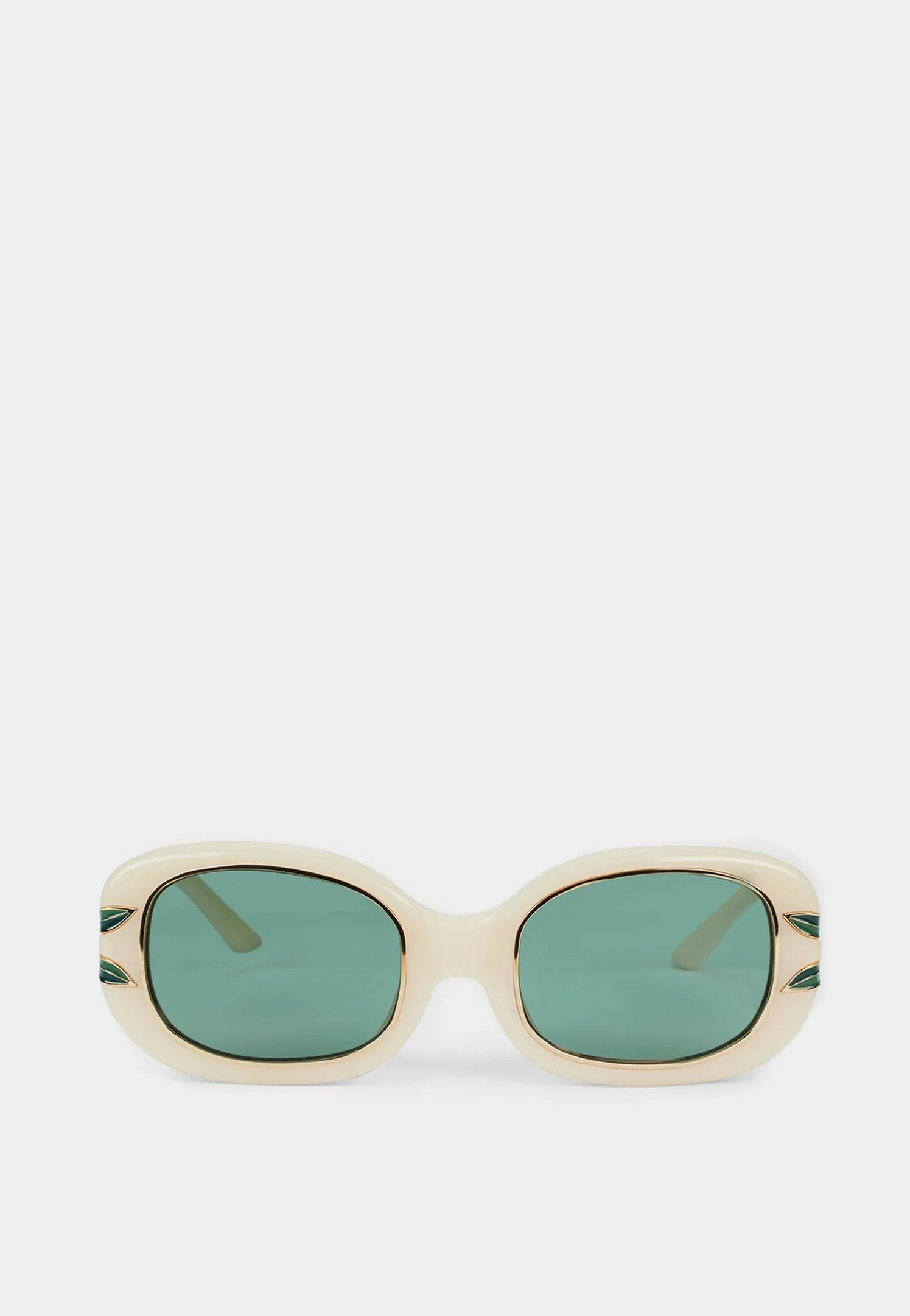Casablanca Acetate & Metal Oval Sunglasses with Laurel Detail Cream / Gold / Laurel / Green