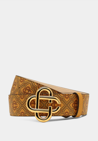 Casablanca Mens CC Logo Buckle Printed Belt Tan Monogram