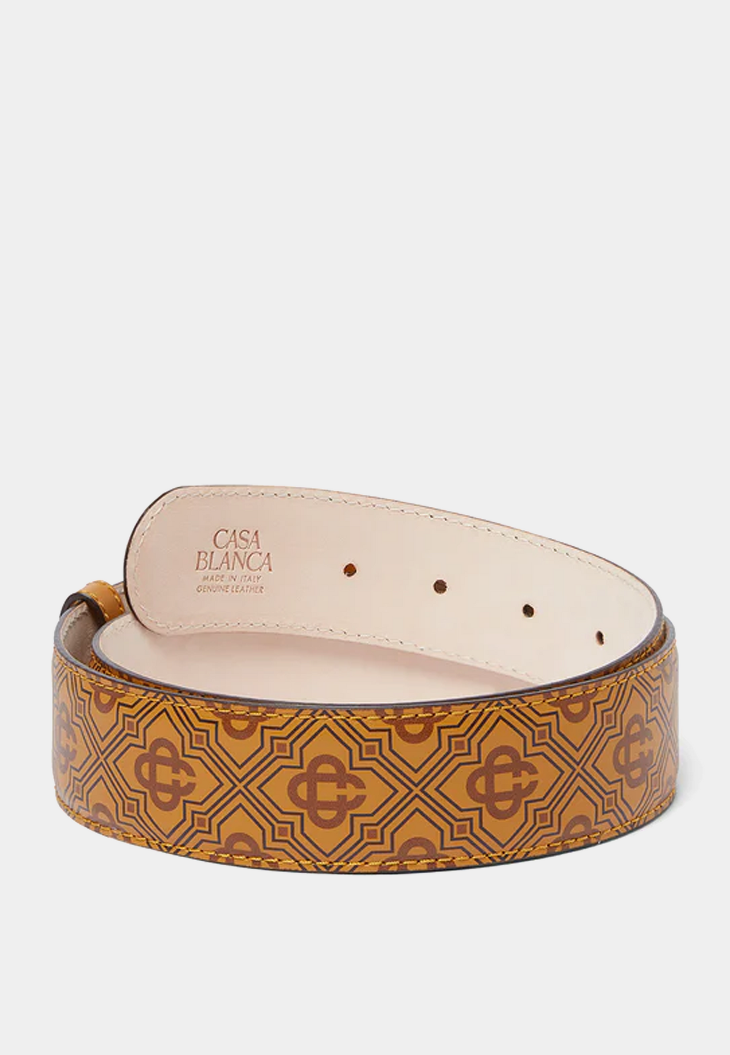 Casablanca Mens CC Logo Buckle Printed Belt Tan Monogram