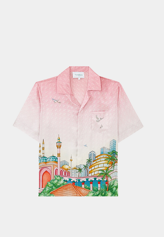 CASABLANCA Morning City View Cuban Collar Short Sleeve Shirt - Pink