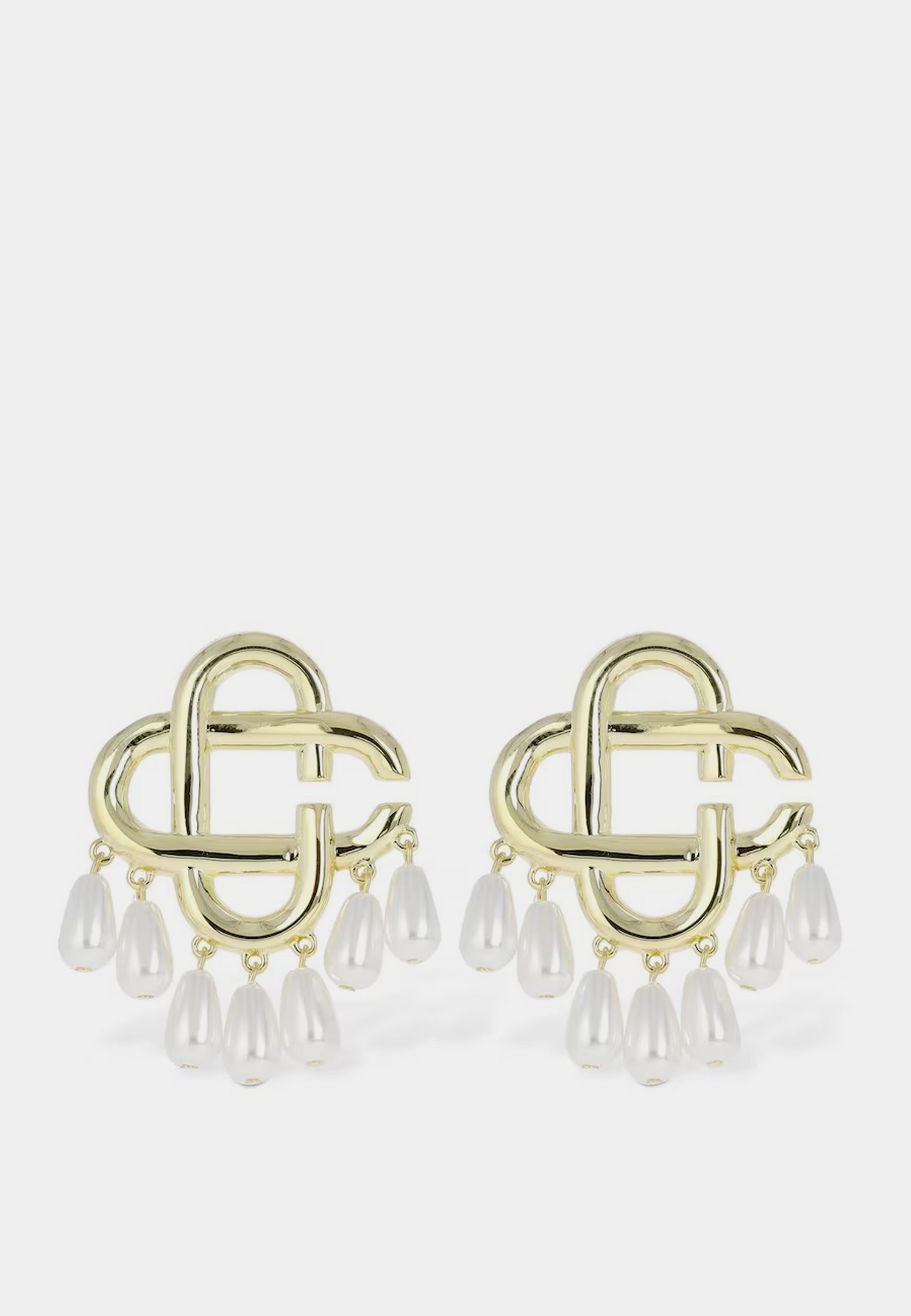 Casablanca Pearl Drop Logo Earrings Gold Pearl