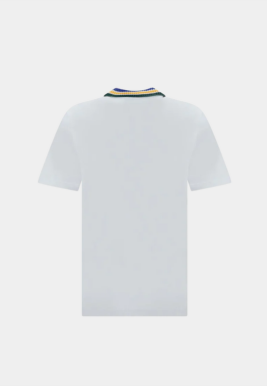 CASABLANCA Primary Stripe Knit Collar Classic Polo Bright White