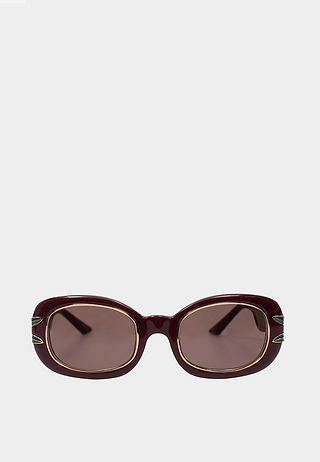 Casablanca Acetate & Metal Oval Sunglasses with Laurel Detail Burgundy/Yellow Gold/Brown