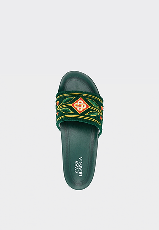Casablanca Mens Embroidered Terry Slider Green