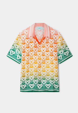 Casablanca Unisex Cuban Collar Short Sleeve Shirt Heart Monogram Gradient Orange/White