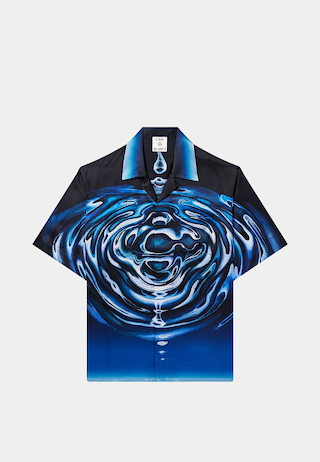 Casablanca Warped Logo Ripple Cuban Collar Ss Shirt Blue