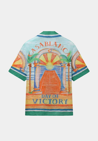 Casablanca Unisex Cuban Collar Short Sleeve Shirt Day Of Victory Green