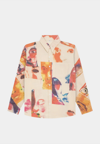 Kidsuper Studios Collage Faces Button Up Shirt Tan