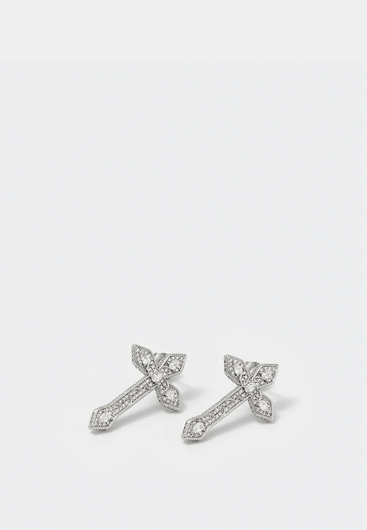 Darkai Goth Cross Earrings Silver Crystals Stones