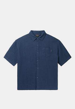 Daily Paper Enzi Seersucker Ss Shirt - Pageant  Blue