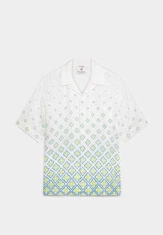 Casablanca Degrade Monogram Short Sleeve Linen Shirt White