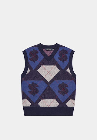 BBC Diamonds & Dollars Argyle Knitted Vest Blue
