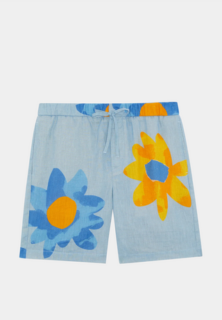 Frescobol Felipe JB Linen Short Print - Booth Blue & Booth Yellow