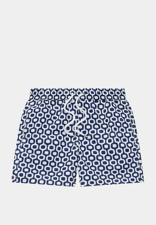 Frescobol Sport Swim Shorts Ipanema Print Navy Blue