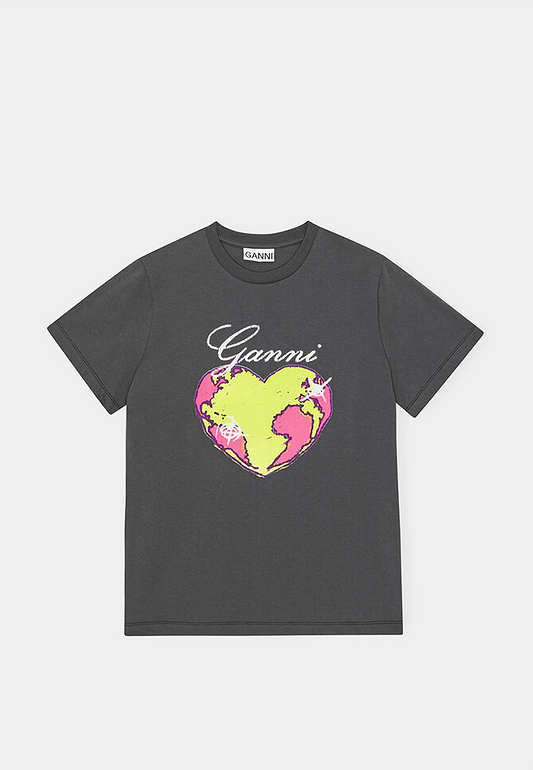 Ganni Basic Jersey Heart Relaxed T-shirt 490 - Volcanic Ash