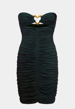 Area Heart Ruched Strapless Mini Dress Green