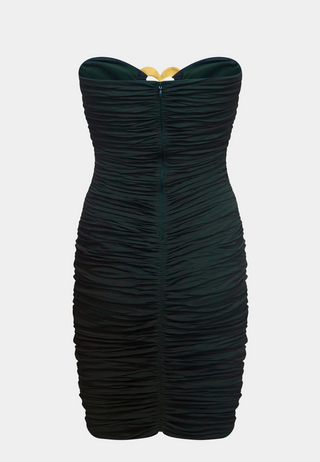 Area Heart Ruched Strapless Mini Dress Green