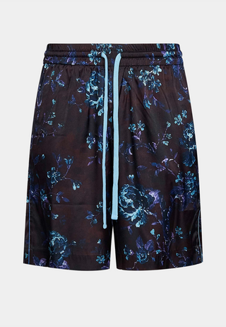 IH NOM UH NIT Shorts Satin Poly Black Roses All Over Printed - Black/Multi