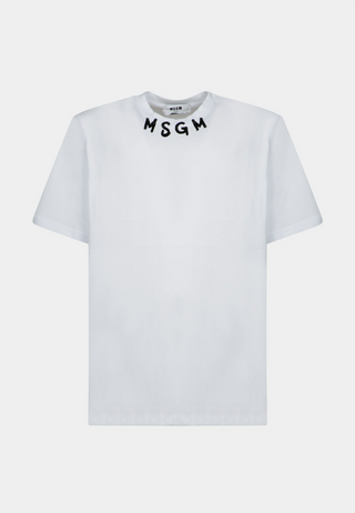 Msgm Brushstroke Logo Neck T-Shirt White