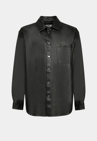 Msgm Men'S Leather Longsleeve Shirt Black