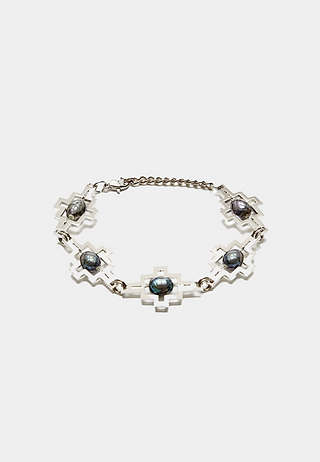 MARCELO BURLON Frame Cross Brass Linked Bracelet Silver Iridescent