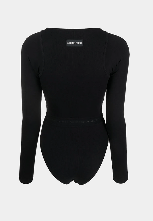 Marine Serre Organic Cotton Rib Bodysuit Black