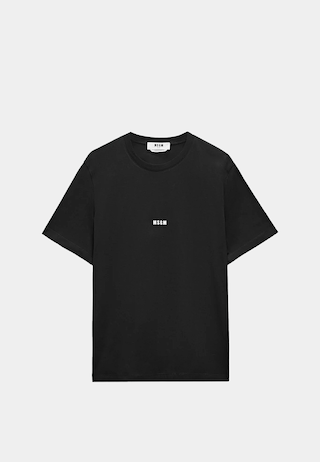 Msgm Jersey Ss T-Shirt With Micro Logo Print Black