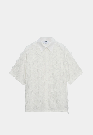 MSGM  Poplin Shirt With All-Over Embroidery White