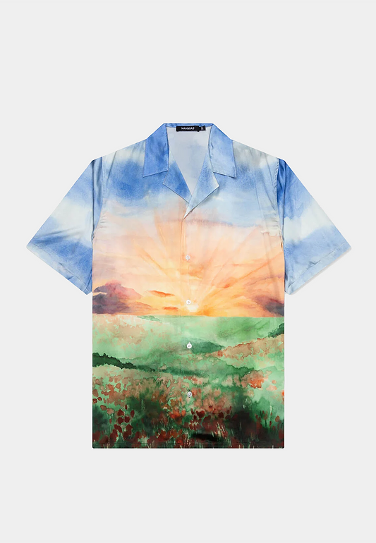 Nahmias Summerland Sunset S/S Silk Shirt Landscape Poppy Print