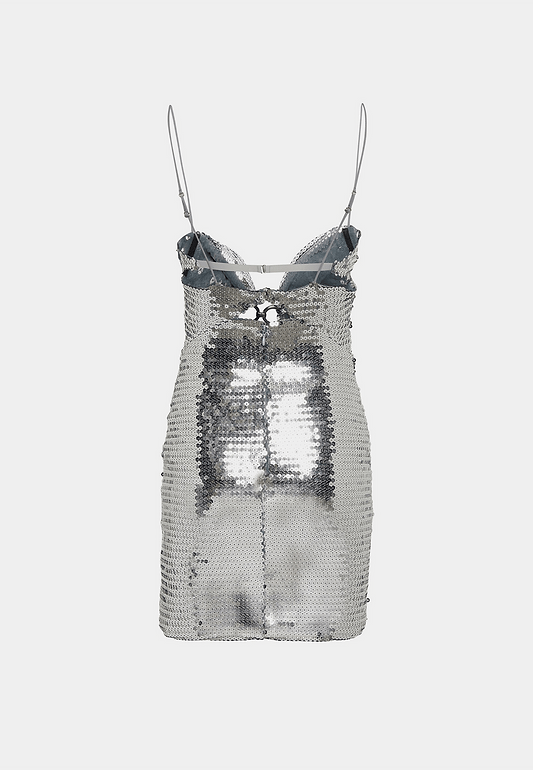 NENSI DOJAKA Draped Bra Mini Dress With Double Metal Ring - Metallic Silver