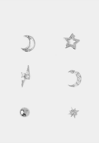 Orelia Celestial Stud 6 Pk Ear Party Silver