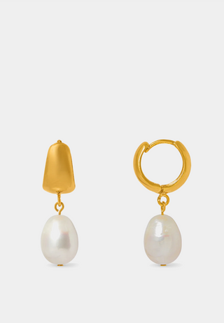 Orelia Domed Pearl Drop Huggie Hoop Gold Pearls