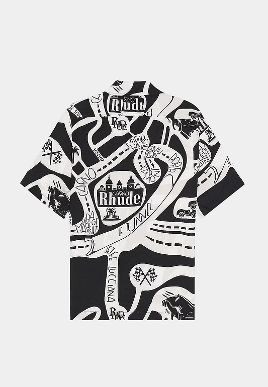 Rhude Strada Silk Shirt Black/White Black/White