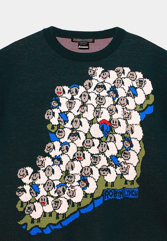 Robyn Lynch Merino Graphic Knit T-Shirt Wit Sheep Phthalo