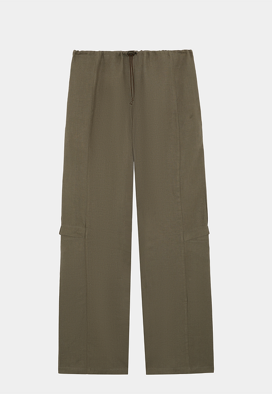 ROBYN LYNCH Loose Fit Drawstring Trousers with Side Pane - Burnt Brown