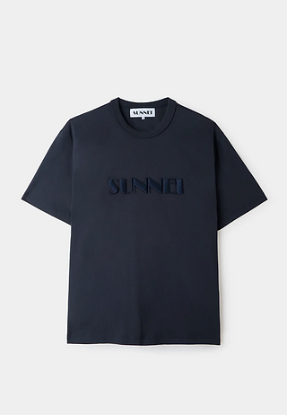 Sunnei Classic T-Shirt Big Logo Embroidered Offwhite/Dark Navy