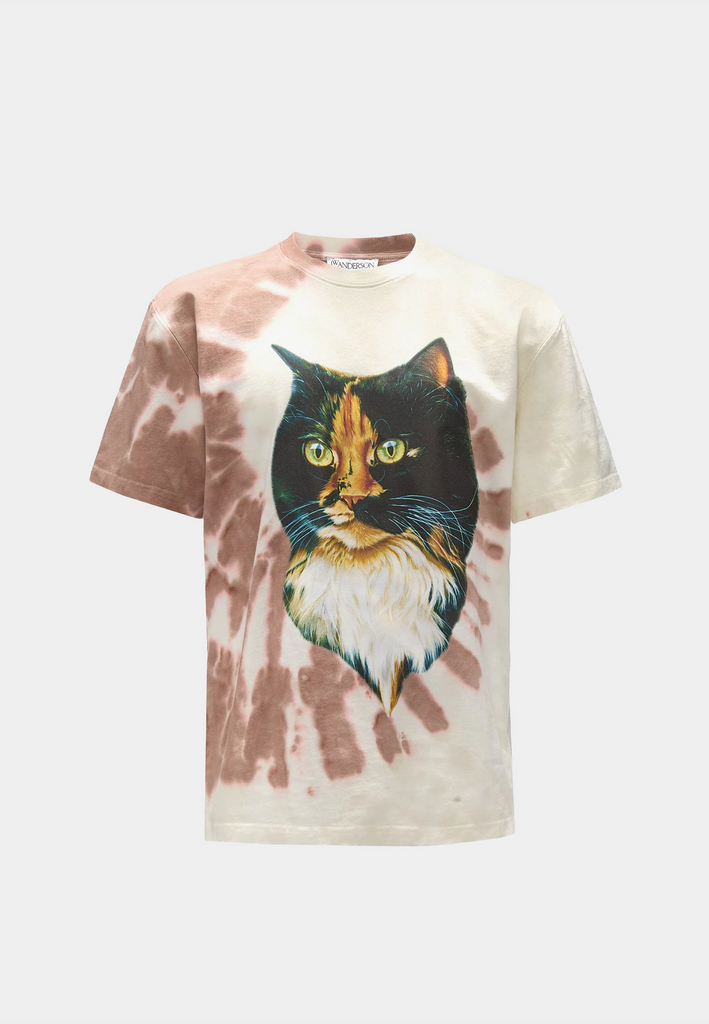 Jw Anderson Cat Print Tie Dye T-Shirt Brown