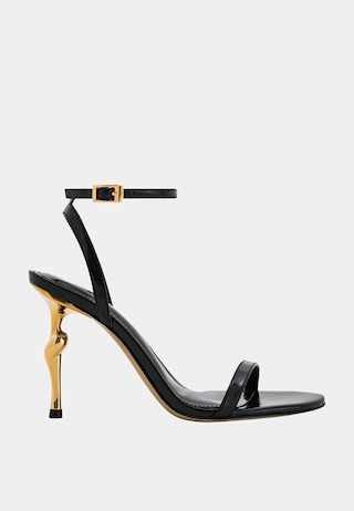 JW Pei Alivia Gold Metal Heel Sandals Black