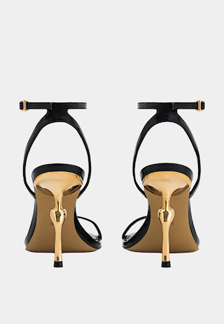 JW Pei Alivia Gold Metal Heel Sandals Black