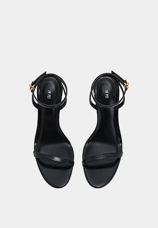 JW Pei Alivia Gold Metal Heel Sandals Black