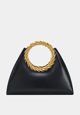 JW Pei Amiya Leaf Handle Sculpture Bag Black