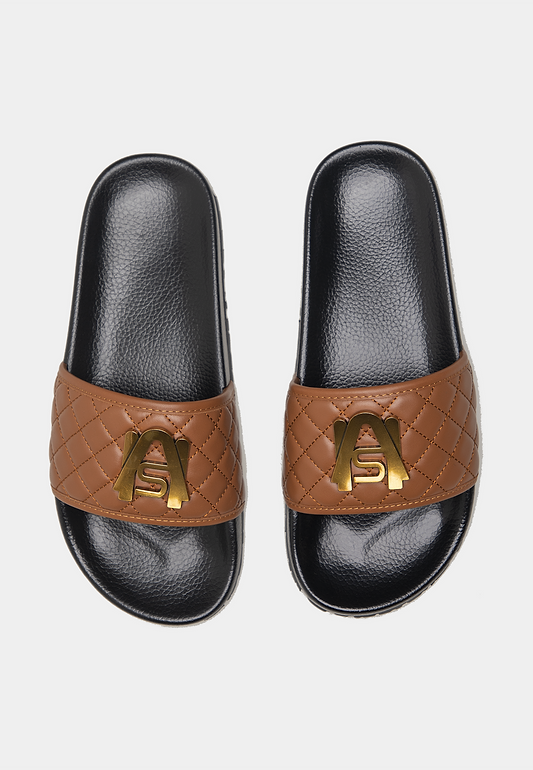 Ashluxe Paradise Quilted Leather Slides - Brown