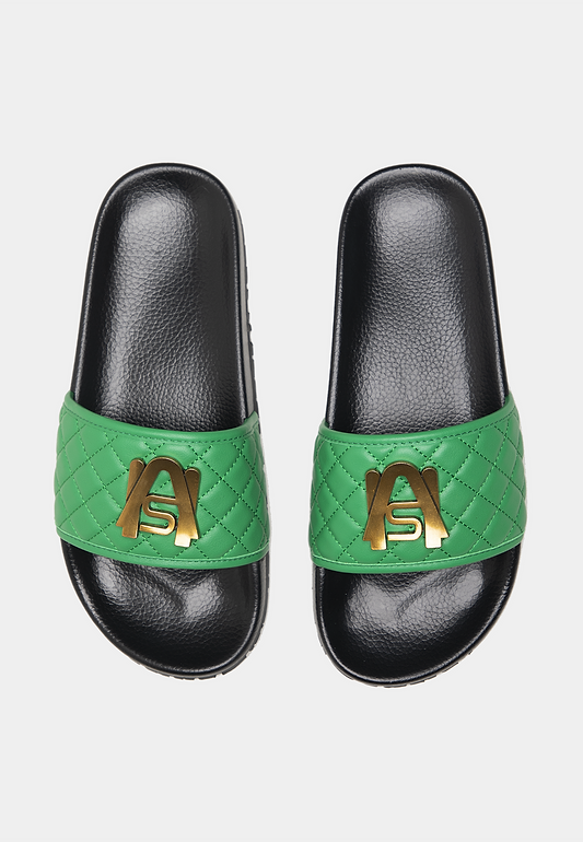 Ashluxe Paradise Quilted Leather Slides - Green
