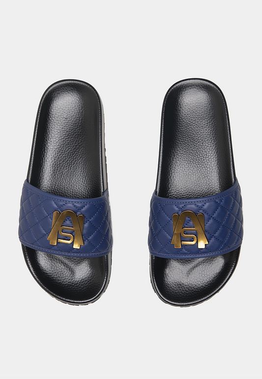 Ashluxe Paradise Quilted Leather Slides - Navy Blue