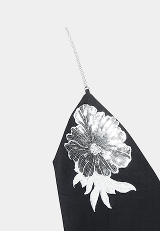 JW Pei Ayliua Sweetheart Neckline Rhinestones Embellished Long Dress Black