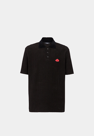 Balmain Velvet Monogram Kiss Jersey Polo -
Oversized Ss Polo Shirt Black