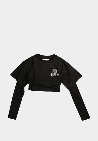 Ashluxe Women A Bling Star Layered crop tee Black